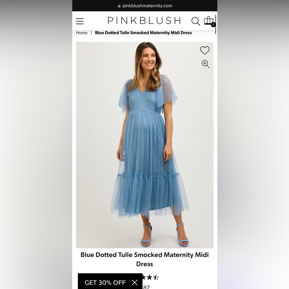 NWT Pinkblush Maternity Blue Dotted Tulle Smocked Maternity Midi Dress